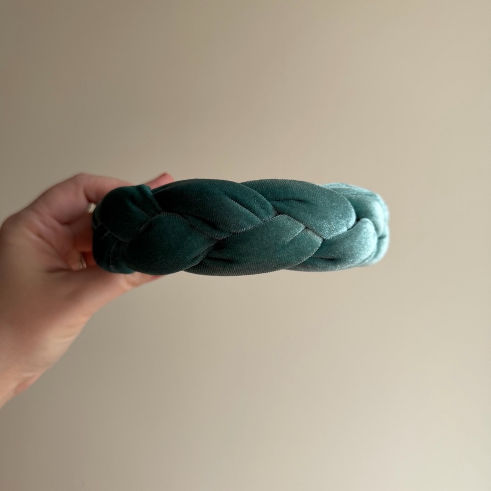 Teal Velvet Braided Headband - Picture 3 of 3